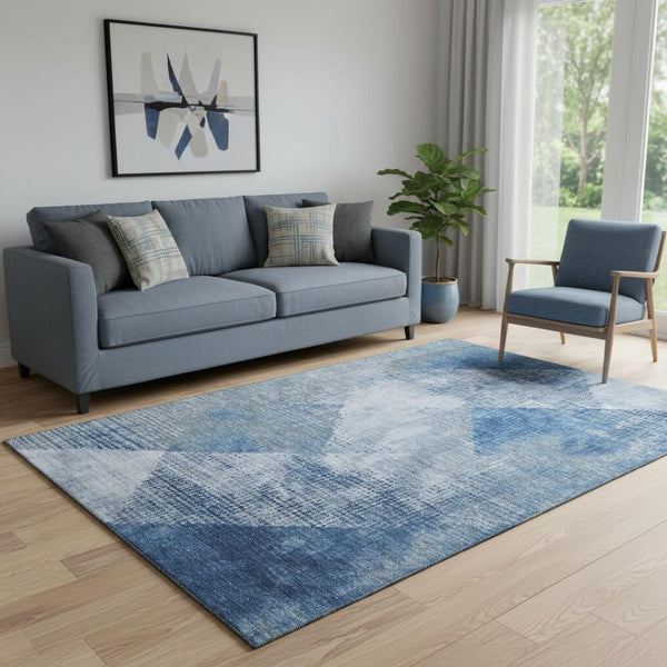 HomeRoots 5' X 8' Blue Gray Silver Diamond Area Rug – Washable, UV Protected, Stylish & Durable for Family Homes 683317