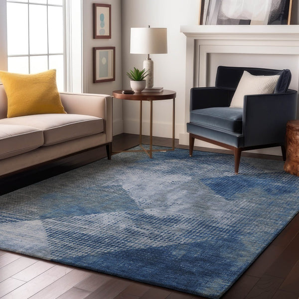 HomeRoots 5' X 8' Blue Gray Silver Diamond Area Rug – Washable, UV Protected, Stylish & Durable for Family Homes 683317
