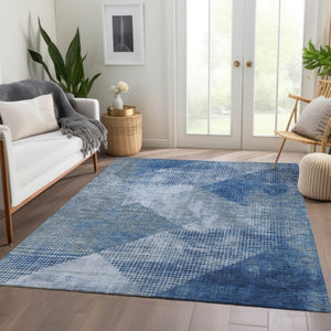 HomeRoots 5' X 8' Blue Gray Silver Diamond Area Rug – Washable, UV Protected, Stylish & Durable for Family Homes 683317