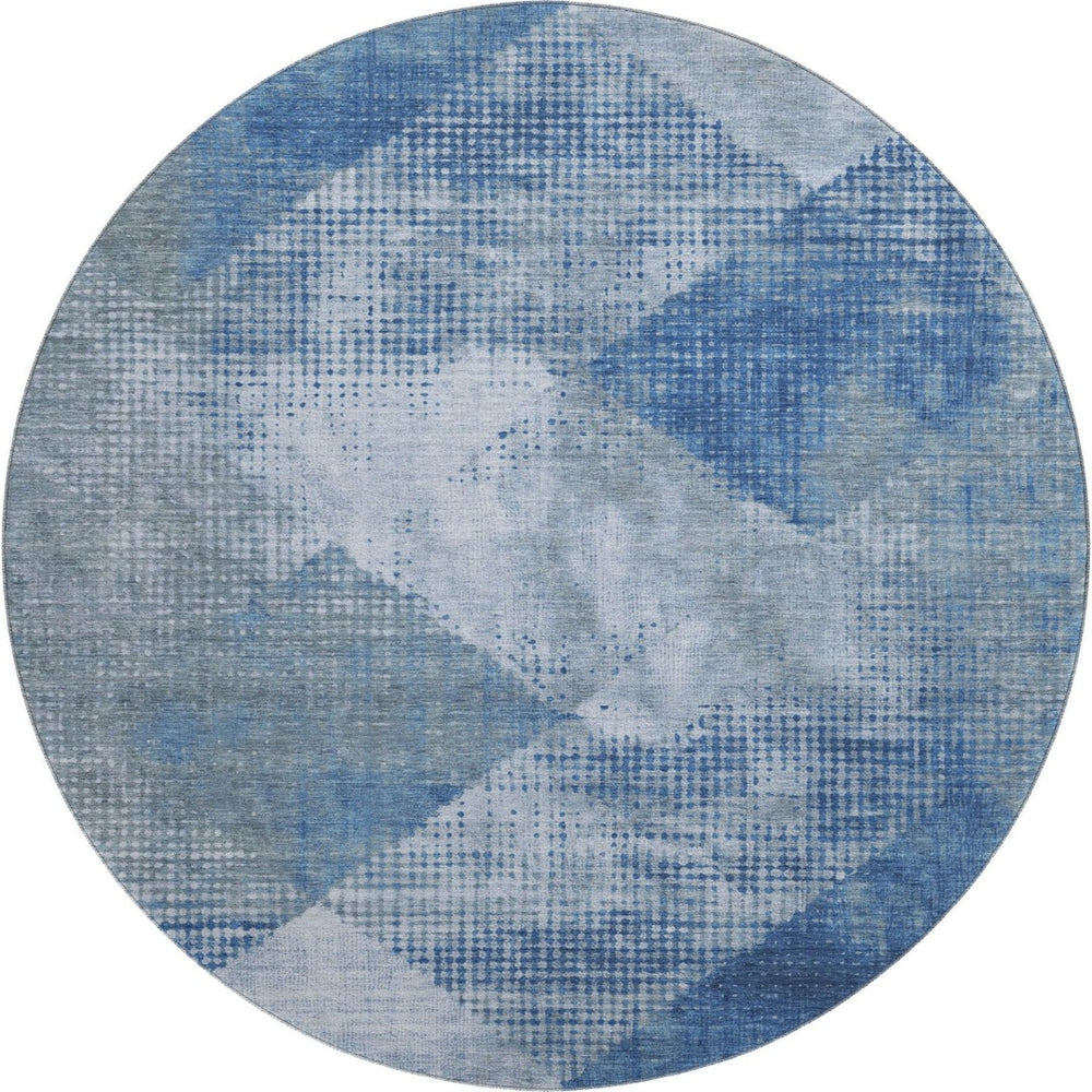 HomeRoots 8' Stylish Blue Gray & Silver Diamond Washable Round Rug with UV Protection for All Spaces 683318
