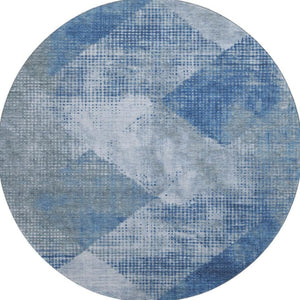 HomeRoots 8' Stylish Blue Gray & Silver Diamond Washable Round Rug with UV Protection for All Spaces 683318