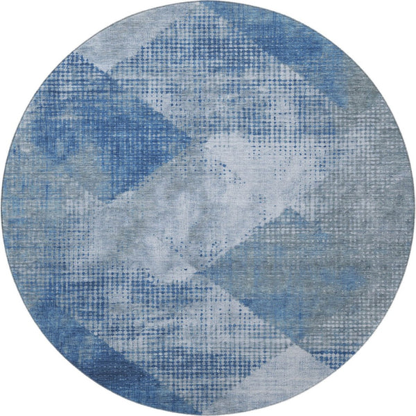 HomeRoots 8' Stylish Blue Gray & Silver Diamond Washable Round Rug with UV Protection for All Spaces 683318
