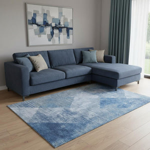 HomeRoots 8' X 10' Blue-Gray & Silver Diamond Area Rug - Washable, UV-Protected, Kid & Pet-Friendly Design 683319