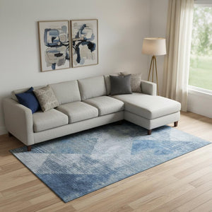 HomeRoots 9' X 12' Blue Gray & Silver Diamond Washable Area Rug - UV Protected, Durable & Stylish for Homes 683320