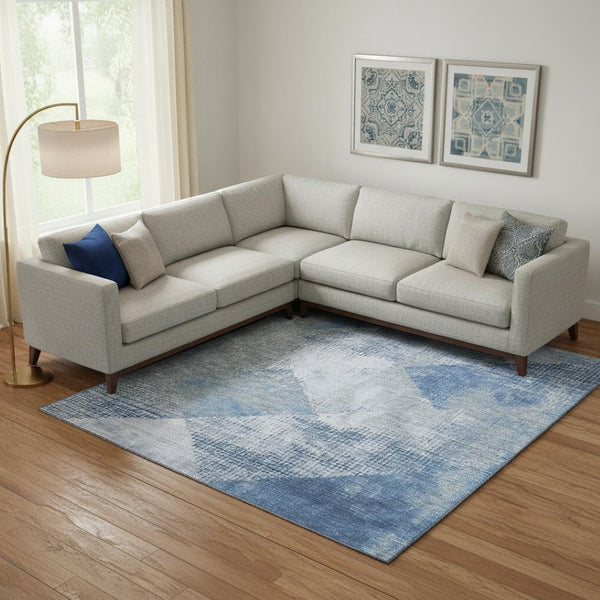 HomeRoots 10' Blue Gray & Silver Diamond Washable Area Rug - UV Protected, Stain Resistant, Durable Design 683321