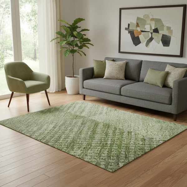 HomeRoots 5' X 8' Green and Gray Diamond Washable Area Rug - UV Protected, Stain-Resistant, Durable Design 683323
