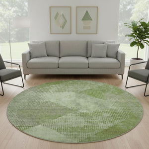 HomeRoots 8' Green and Gray Diamond Washable Round Rug - Durable, UV-Protected, Stylish for High-Traffic Areas 683324
