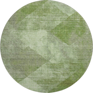 HomeRoots 8' Green and Gray Diamond Washable Round Rug - Durable, UV-Protected, Stylish for High-Traffic Areas 683324