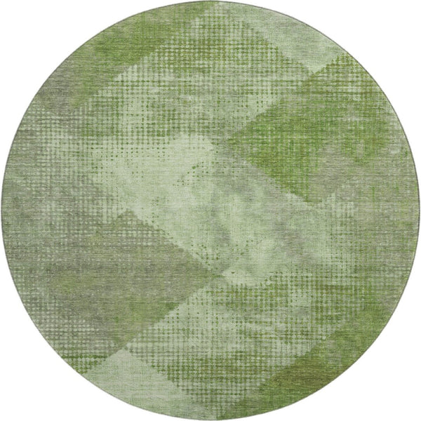 HomeRoots 8' Green and Gray Diamond Washable Round Rug - Durable, UV-Protected, Stylish for High-Traffic Areas 683324