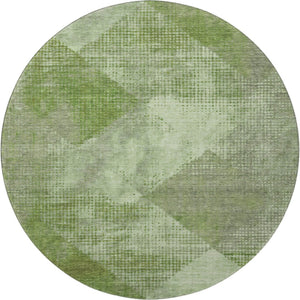 HomeRoots 8' Green and Gray Diamond Washable Round Rug - Durable, UV-Protected, Stylish for High-Traffic Areas 683324