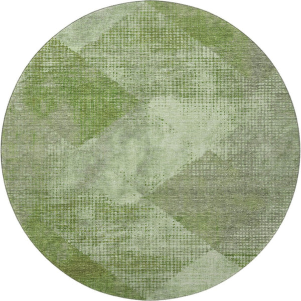 HomeRoots 8' Green and Gray Diamond Washable Round Rug - Durable, UV-Protected, Stylish for High-Traffic Areas 683324