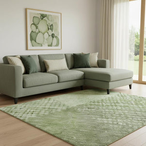 HomeRoots 8' X 10' Stylish Green & Gray Diamond Washable Area Rug with UV Protection for High Traffic Homes 683325