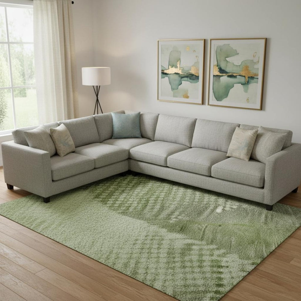 HomeRoots 9' X 12' Washable Green & Gray Diamond Area Rug with UV Protection for High-Traffic Homes & Style 683326