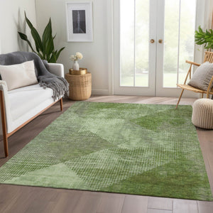 HomeRoots 9' X 12' Washable Green & Gray Diamond Area Rug with UV Protection for High-Traffic Homes & Style 683326