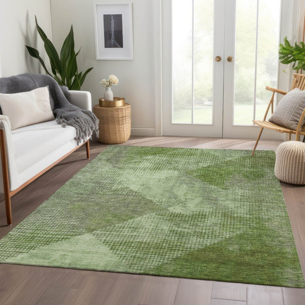 HomeRoots 9' X 12' Washable Green & Gray Diamond Area Rug with UV Protection for High-Traffic Homes & Style 683326