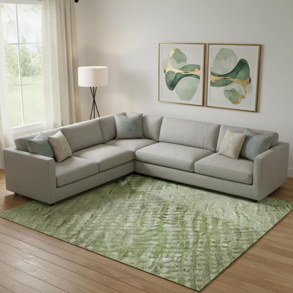 HomeRoots 10' X 14' Stylish Green & Gray Diamond Washable Area Rug with UV Protection for High-Traffic Spaces 683327