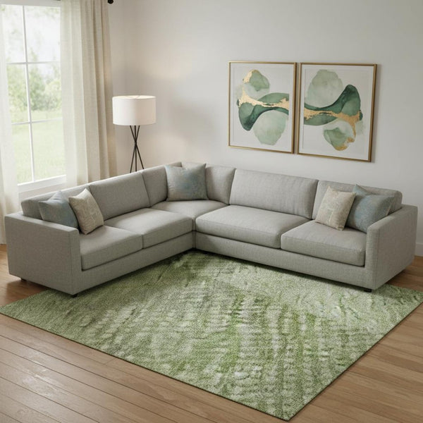 HomeRoots 10' X 14' Stylish Green & Gray Diamond Washable Area Rug with UV Protection for High-Traffic Spaces 683327