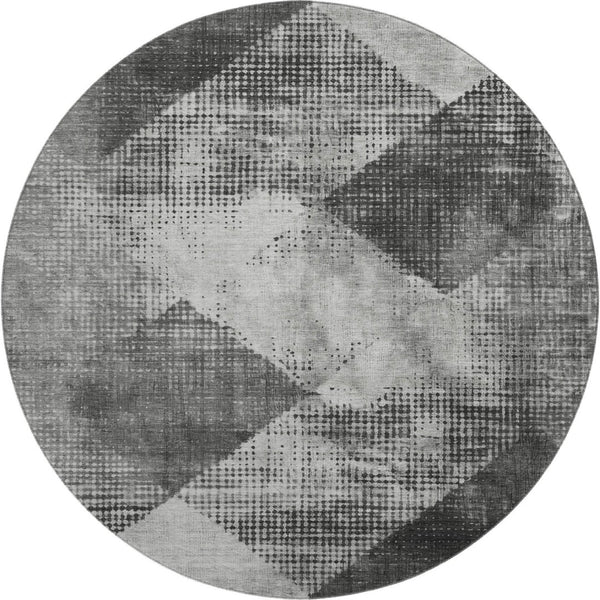 HomeRoots 8' Gray and Silver Diamond Washable Round Rug with UV Protection - Stylish, Durable, Pet-Friendly Decor 683330