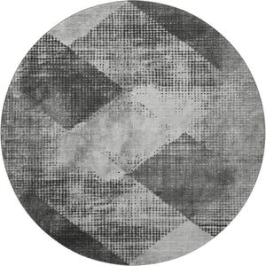 HomeRoots 8' Gray and Silver Diamond Washable Round Rug with UV Protection - Stylish, Durable, Pet-Friendly Decor 683330