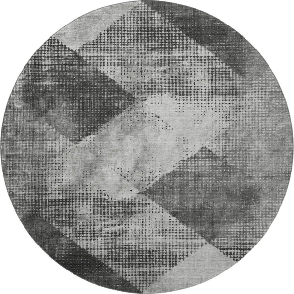 HomeRoots 8' Gray and Silver Diamond Washable Round Rug with UV Protection - Stylish, Durable, Pet-Friendly Decor 683330