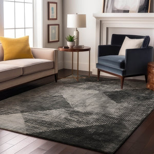 HomeRoots 8' X 10' Gray & Silver Diamond Washable Area Rug - Durable, Stain-Resistant, UV-Protected Design 683331