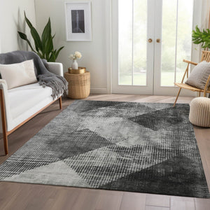 HomeRoots 8' X 10' Gray & Silver Diamond Washable Area Rug - Durable, Stain-Resistant, UV-Protected Design 683331