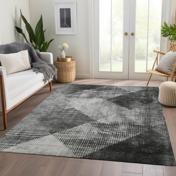 HomeRoots 8' X 10' Gray & Silver Diamond Washable Area Rug - Durable, Stain-Resistant, UV-Protected Design 683331