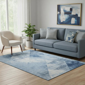 HomeRoots 5' X 8' Stylish Sky Blue and Ivory Diamond Area Rug – Durable, UV-Protected, Stain-Resistant Design 683335