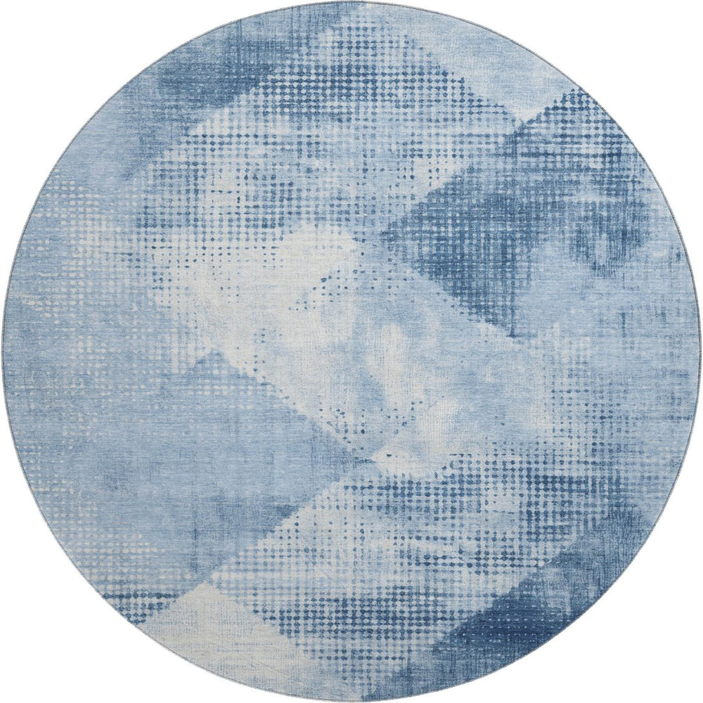 HomeRoots 8' Sky Blue & Denim Round Rug with Ivory Diamond Motif - UV Protected, Stain Resistant & Durable! 683336