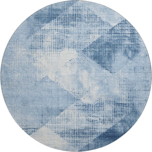 HomeRoots 8' Sky Blue & Denim Round Rug with Ivory Diamond Motif - UV Protected, Stain Resistant & Durable! 683336