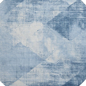 HomeRoots 8' Sky Blue & Denim Round Rug with Ivory Diamond Motif - UV Protected, Stain Resistant & Durable! 683336