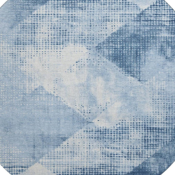 HomeRoots 8' Sky Blue & Denim Round Rug with Ivory Diamond Motif - UV Protected, Stain Resistant & Durable! 683336