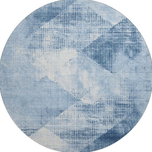 HomeRoots 8' Sky Blue & Denim Round Rug with Ivory Diamond Motif - UV Protected, Stain Resistant & Durable! 683336