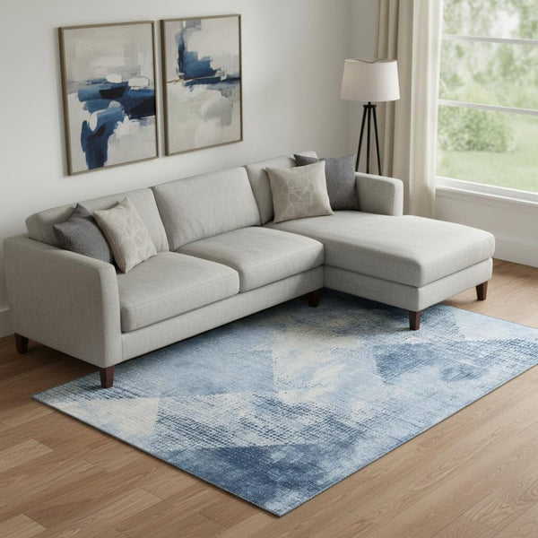 HomeRoots 9' X 12' Sky Blue Denim and Ivory Diamond Area Rug – Washable, UV Protected, Perfect for Any Space! 683338