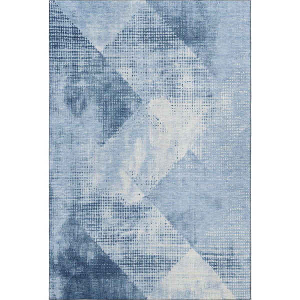 HomeRoots 9' X 12' Sky Blue Denim and Ivory Diamond Area Rug – Washable, UV Protected, Perfect for Any Space! 683338