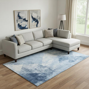 HomeRoots 10' X 14' Sky Blue & Ivory Diamond Area Rug - Washable, UV Protected, Durable for Busy Homes! 683339