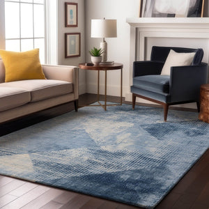 HomeRoots 10' X 14' Sky Blue & Ivory Diamond Area Rug - Washable, UV Protected, Durable for Busy Homes! 683339