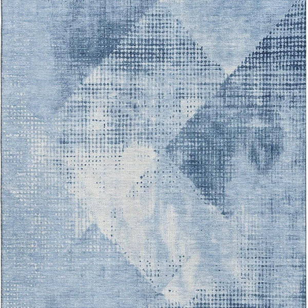 HomeRoots 10' X 14' Sky Blue & Ivory Diamond Area Rug - Washable, UV Protected, Durable for Busy Homes! 683339