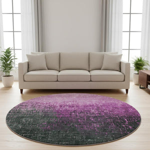 HomeRoots 8' Blush Ombre Round Rug - Charcoal & Eggplant Design, Washable, UV Protected, Pet-Friendly Decor 683342