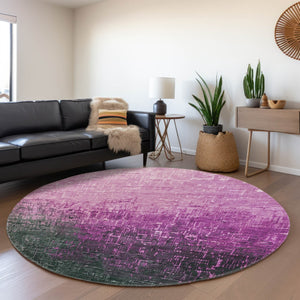 HomeRoots 8' Blush Ombre Round Rug - Charcoal & Eggplant Design, Washable, UV Protected, Pet-Friendly Decor 683342