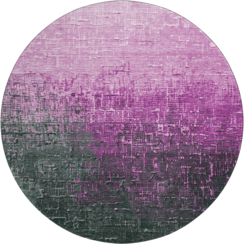 HomeRoots 8' Blush Ombre Round Rug - Charcoal & Eggplant Design, Washable, UV Protected, Pet-Friendly Decor 683342
