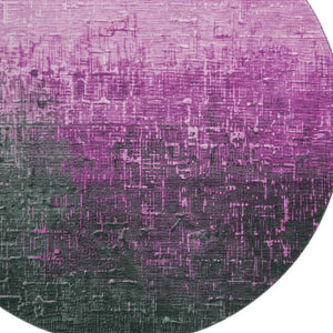HomeRoots 8' Blush Ombre Round Rug - Charcoal & Eggplant Design, Washable, UV Protected, Pet-Friendly Decor 683342
