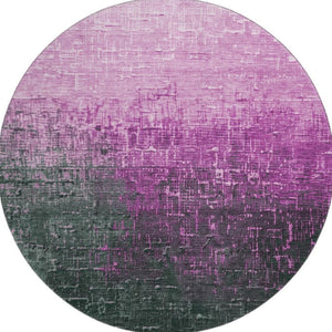 HomeRoots 8' Blush Ombre Round Rug - Charcoal & Eggplant Design, Washable, UV Protected, Pet-Friendly Decor 683342