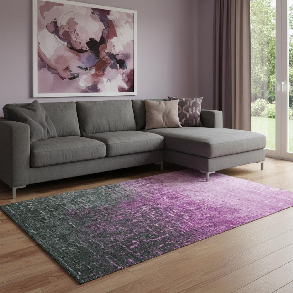 HomeRoots 8' X 10' Blush to Charcoal Ombre Area Rug - Durable, Washable, UV-Protected for Modern Living Spaces 683343