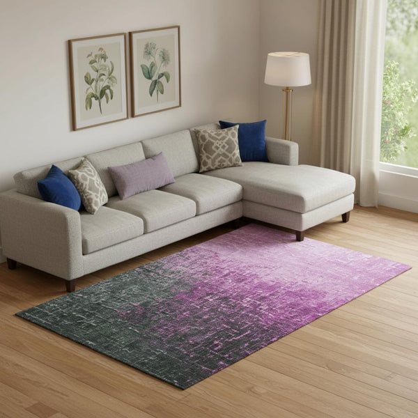 HomeRoots 9' X 12' Washable Blush Eggplant Ombre Area Rug with UV Protection – Perfect for Modern Living Spaces! 683344