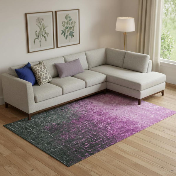 HomeRoots 10' X 14' Blush, Eggplant & Charcoal Ombre Washable Area Rug with UV Protection for High-Traffic Homes 683345