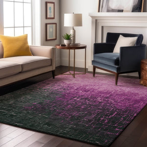 HomeRoots 10' X 14' Blush, Eggplant & Charcoal Ombre Washable Area Rug with UV Protection for High-Traffic Homes 683345