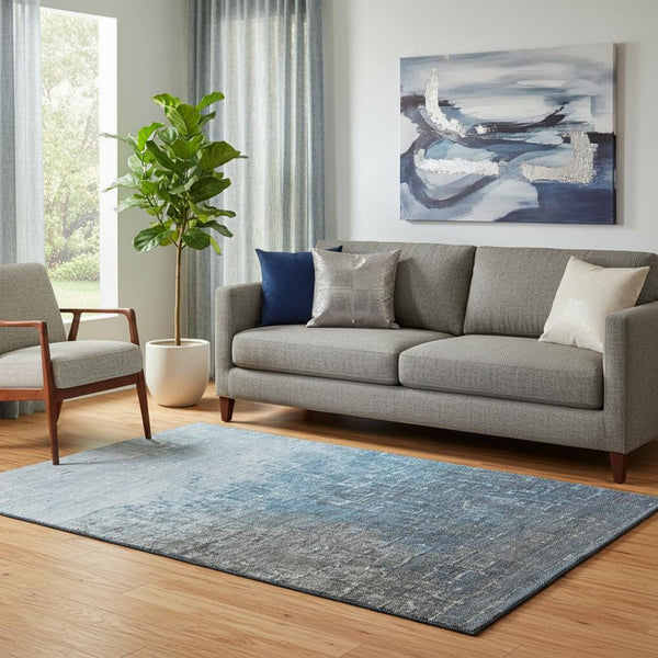 HomeRoots 5' X 8' Modern Ombre Area Rug in Blue-Gray & Charcoal - Washable, UV Protected, Stain Resistant! 683347