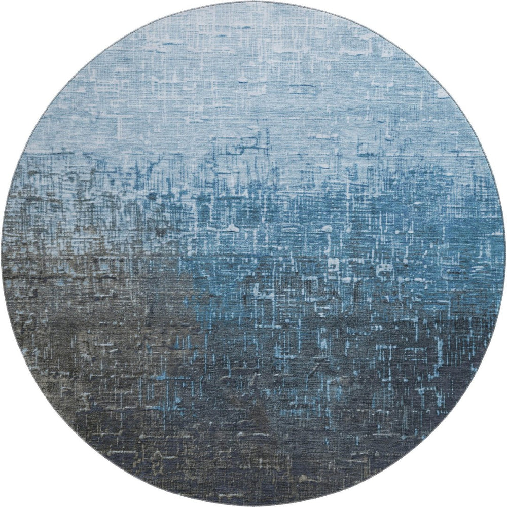 HomeRoots 8' Blue Gray Charcoal Ombre Washable Round Rug with UV Protection - Stylish, Durable, and Easy Care! 683348
