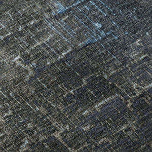 HomeRoots 8' Blue Gray Charcoal Ombre Washable Round Rug with UV Protection - Stylish, Durable, and Easy Care! 683348